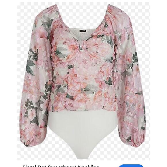 EXPRESS Floral Dot Sweetheart Neckline Thong BODYSUIT Size Medium 1877 - Picture 2 of 7